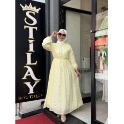 NERVÜR DİKİŞ DETAYLI ELBİSE SOFT SARI 