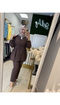 NERVÜR DİKİŞ DETAYLI TAKIM KAHVE