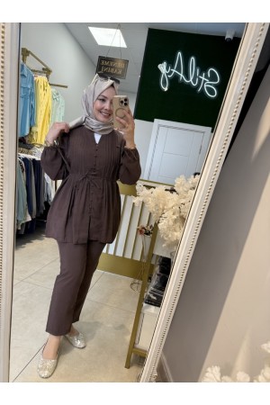 NERVÜR DİKİŞ DETAYLI TAKIM KAHVE