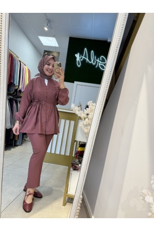 NERVÜR DİKİŞ DETAYLI TAKIM AÇIK BORDO
