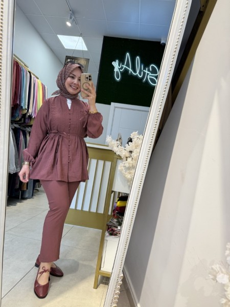 NERVÜR DİKİŞ DETAYLI TAKIM AÇIK BORDO