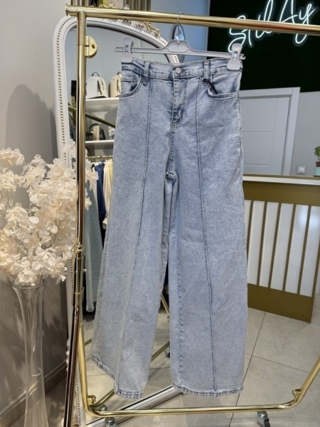 PALAZZO LİKRALI KOT PANTOLON BUZ MAVİSİ