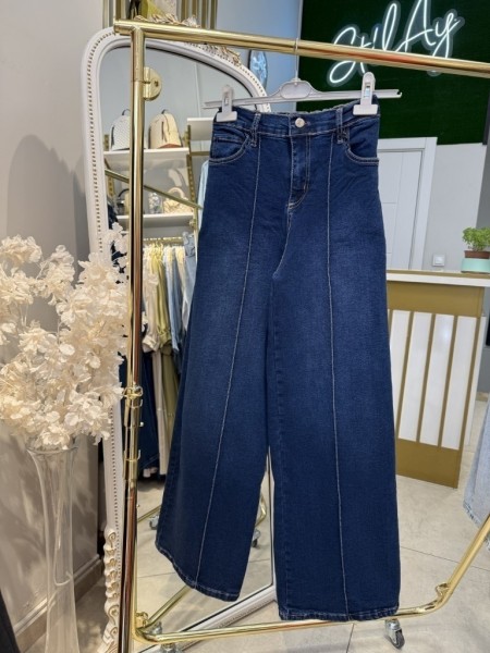 PALAZZO LİKRALI KOT PANTOLON LACİVERT