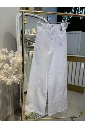 PALAZZO LİKRALI KOT PANTOLON BEYAZ