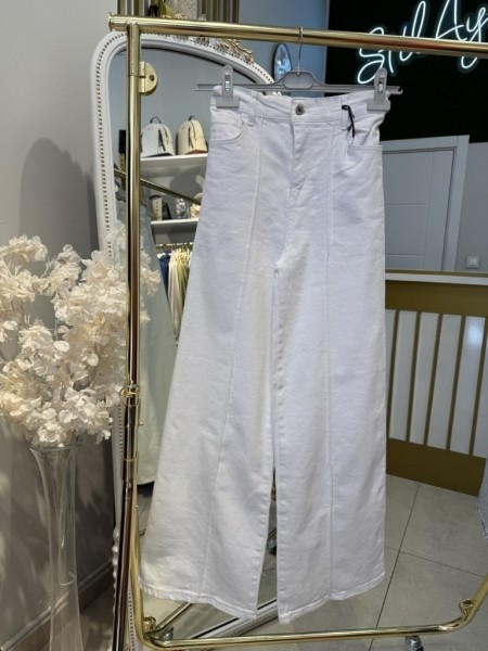 PALAZZO LİKRALI KOT PANTOLON BEYAZ