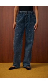 MRW PALAZZO TAŞLI DENİM PANTOLON MAVİ