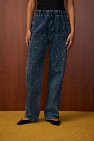 MRW PALAZZO TAŞLI DENİM PANTOLON MAVİ