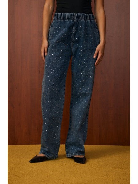 MRW PALAZZO TAŞLI DENİM PANTOLON MAVİ