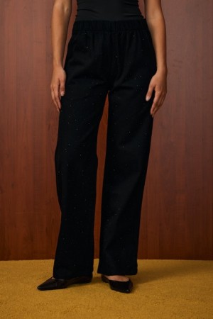 MRW PALAZZO TAŞLI DENİM PANTOLON SİYAH