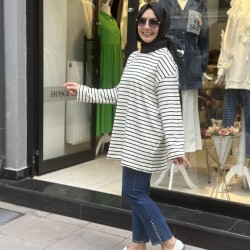 RELAX ÇİZGİLİ SWEAT EKRU 