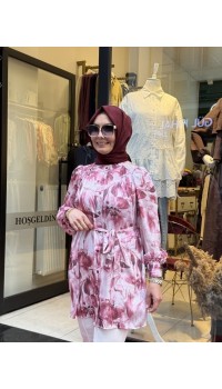 SOFİA İPEK DESENLİ GÖMLEK BORDO