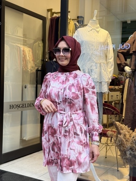 SOFİA İPEK DESENLİ GÖMLEK BORDO