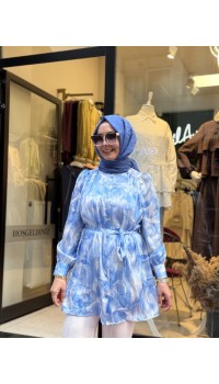 SOFİA İPEK DESENLİ GÖMLEK MAVİ