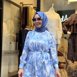 SOFİA İPEK DESENLİ GÖMLEK MAVİ