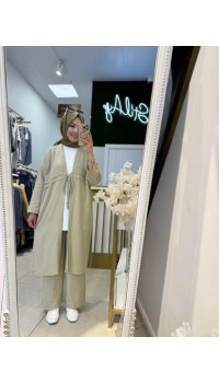 SÜS DİKİŞ DETAYLI BAĞCIKLI TAKIM SOFT YEŞİL 