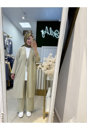 SÜS DİKİŞ DETAYLI BAĞCIKLI TAKIM SOFT YEŞİL 