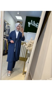 SÜS DİKİŞ DETAYLI BAĞCIKLI TAKIM LACİVERT