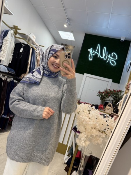 SİMLİ YUMOŞ KAZAK GRİ