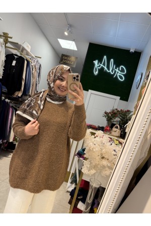 SİMLİ YUMOŞ KAZAK KAHVE