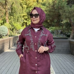 ÖZEL TASARIM BONCUK İŞLEMELİ BÜZGÜLÜ KAP BORDO