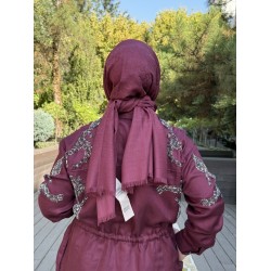 ÖZEL TASARIM BONCUK İŞLEMELİ BÜZGÜLÜ KAP BORDO