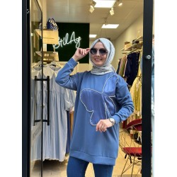 TAŞ İŞLEMELİ SWEAT İNDİGO