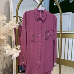 TAŞ İŞLEMELİ TENSEL GÖMLEK MÜRDÜM