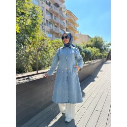 TAŞLI KOT TRENÇ AÇIK MAVİ 7189