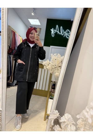 TAŞLI FERMUARLI SCUBA TAKIM SİYAH