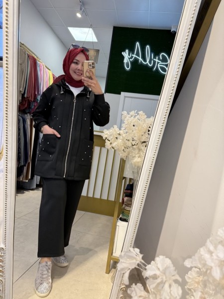 TAŞLI FERMUARLI SCUBA TAKIM SİYAH