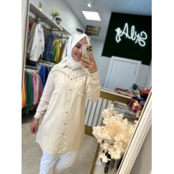 TAŞLI TENSEL GÖMLEK BEJ