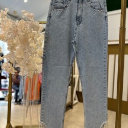 TAŞLI ZİNCİR DETAYLI KOT PANTOLON AÇIK MAVİ