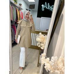 VESPA TAŞ İNCİ YAKALI GÖMLEK BEJ