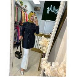 VESPA TAŞ İNCİ YAKALI GÖMLEK SİYAH