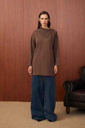 MRW YAKA VEREV TUNİK KAHVE