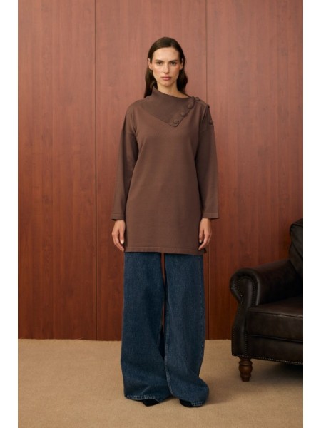 MRW YAKA VEREV TUNİK KAHVE