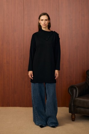 MRW YAKA VEREV TUNİK SİYAH