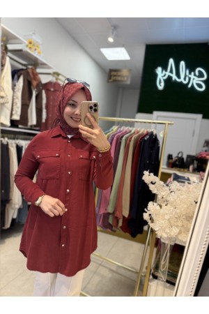 YILDIZ DETAYLI TENSEL GÖMLEK BORDO