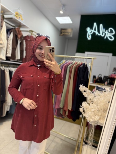 YILDIZ DETAYLI TENSEL GÖMLEK BORDO