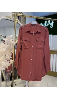 YILDIZ DETAYLI TENSEL GÖMLEK KİREMİT