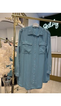 YILDIZ DETAYLI TENSEL GÖMLEK MAVİ