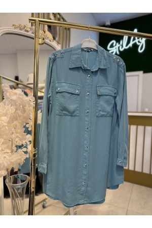 YILDIZ DETAYLI TENSEL GÖMLEK MAVİ