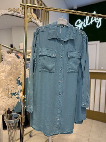 YILDIZ DETAYLI TENSEL GÖMLEK MAVİ