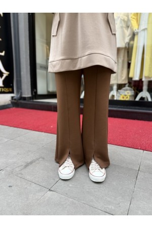 YIRTMAÇLI MODAL PANTOLON KAHVE