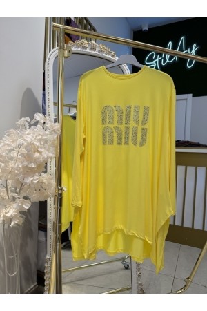 MİU MİU TAŞLI ASİMETRİK TUNİK SARI