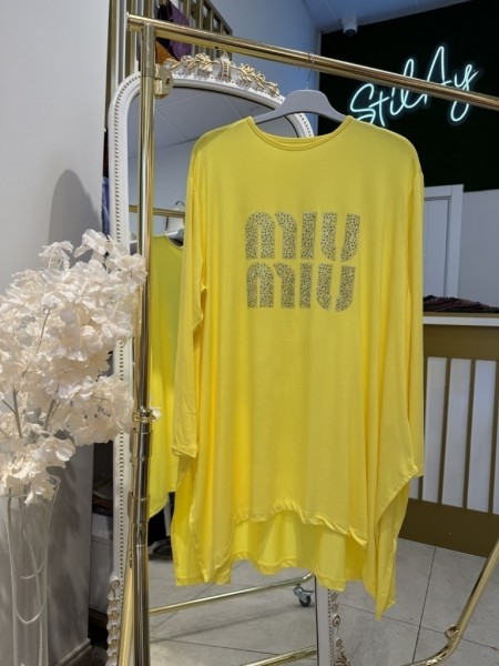 MİU MİU TAŞLI ASİMETRİK TUNİK SARI