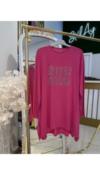 MİU MİU TAŞLI ASİMETRİK TUNİK FUŞYA