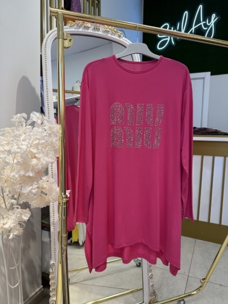 MİU MİU TAŞLI ASİMETRİK TUNİK FUŞYA