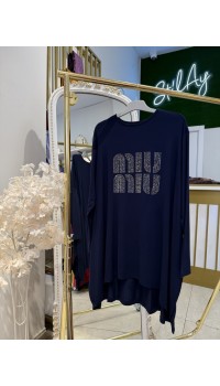 MİU MİU TAŞLI ASİMETRİK TUNİK LACİVERT