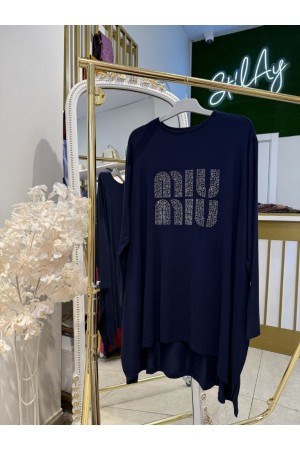 MİU MİU TAŞLI ASİMETRİK TUNİK LACİVERT